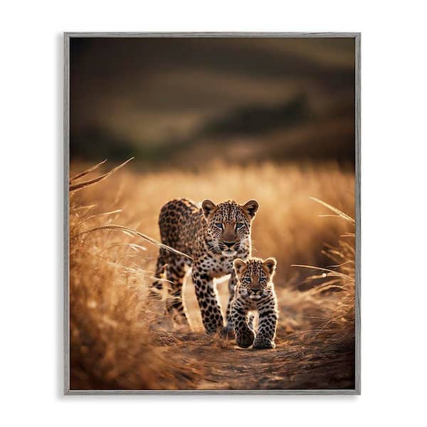 Stupell Industries Cheetah and Cub in Nature by Noah Bay Gray Framed Animal Giclee Art Print 30 in. x 24 in.