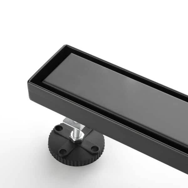 30 in. Linear Shower Drain with Leveling Feet and Flange in Matte Black