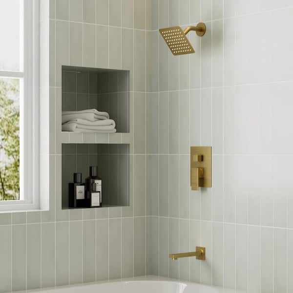 Crozet 1-Handle 2-Spray Tub and Shower Faucet Shower Head 1.8 GPM with Pressure Balance in Brushed Gold Valve Included