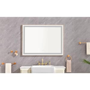48 in. W x 36 in. H LED Rectangular Framed Wall Bathroom Vanity Mirror in Gold