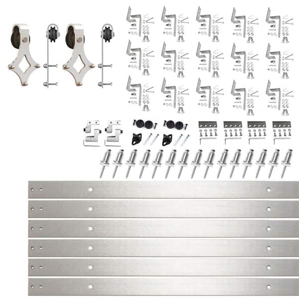 18 ft./216 in. Brushed Nickel Double Track Bypass Z-Shape Sliding Barn Door Hardware Kit - Diamond Design Roller