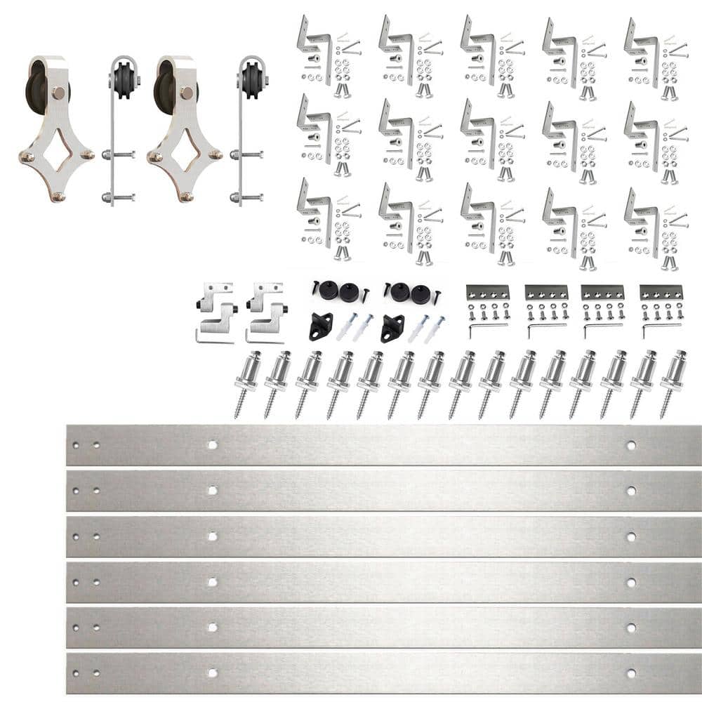 20 ft./240 in. Brushed Nickel Double Track Bypass Z-Shape Sliding Barn Door Hardware Kit - Diamond Design Roller price history on PriceWatchPro