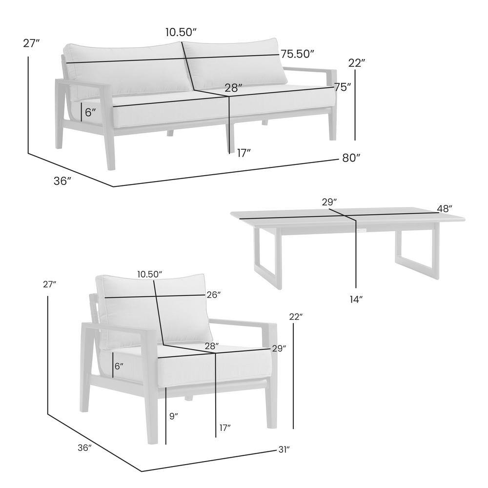 Grand 4-Piece Black Aluminum Outdoor Seating Set with Dark Gray Cushions