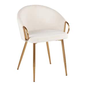 Claire Cream Velvet and Gold Metal Arm Chair