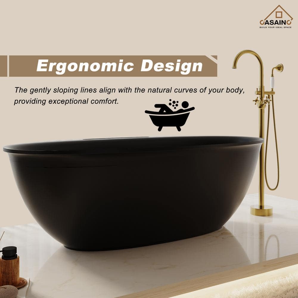 Matte Black 63'' Freestanding Composite Soaking Bathtub