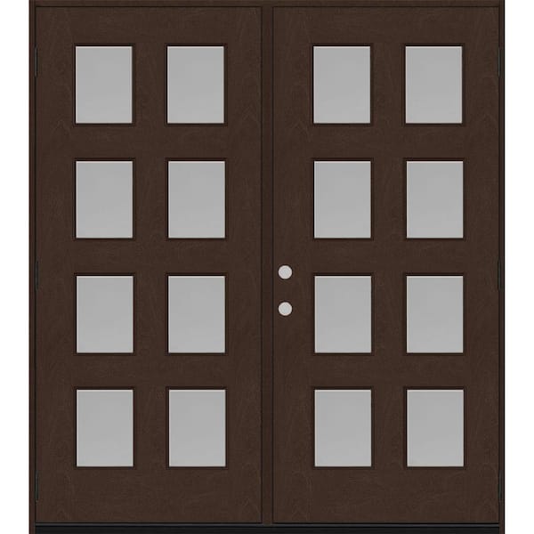 Steves & Sons Regency 72 in. x 80 in. 8L Modern Clear Glass LHOS Chestnut Stained Fiberglass Double Prehung Front Door w/6 in. Jamb