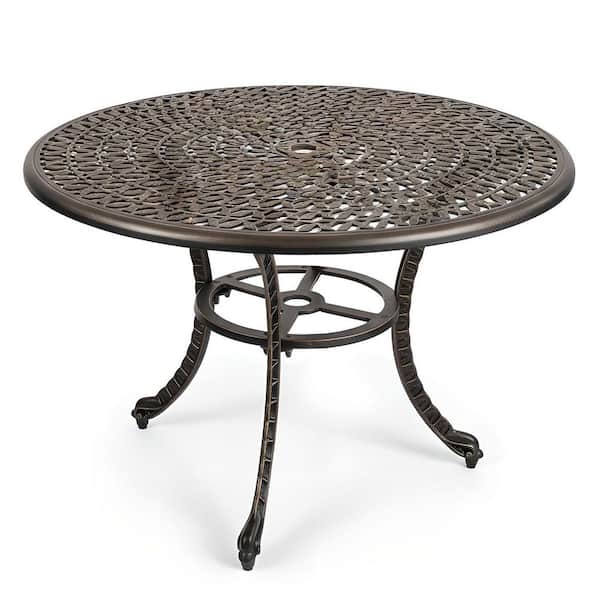 Kinger Home Harmon 41 in. Cast Aluminum Outdoor Patio Dining Table With umbrella hole
