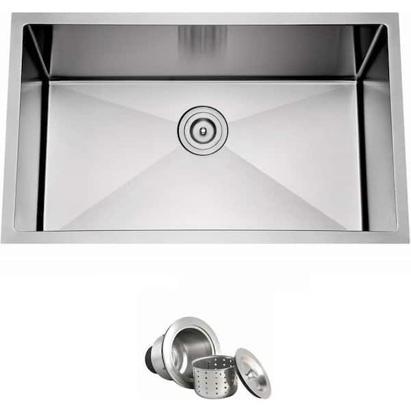 27 in. Undermount Single Bowl 16 Gauge Stainless Steel Kitchen Sink