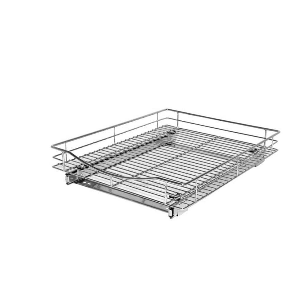 Fulgente 11 inchw x 21 inchd x 15.12''h 2-Tier Wire Pull Out Cabinet Sliding Drawer Basket Chrome Finish Professional Heavy Duty Slide Out Organizer
