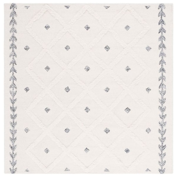 SAFAVIEH Casablanca 6 ft. x 6 ft. Ivory/Black High-Low Diamond Floral Square Area Rug