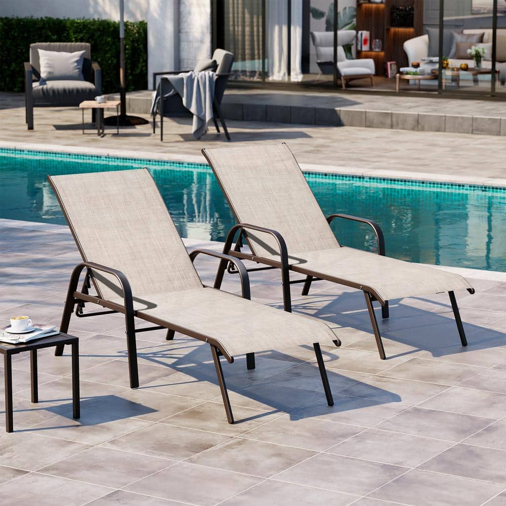 Crestlive Products Brown 2Piece Metal Adjustable Outdoor Chaise Lounge