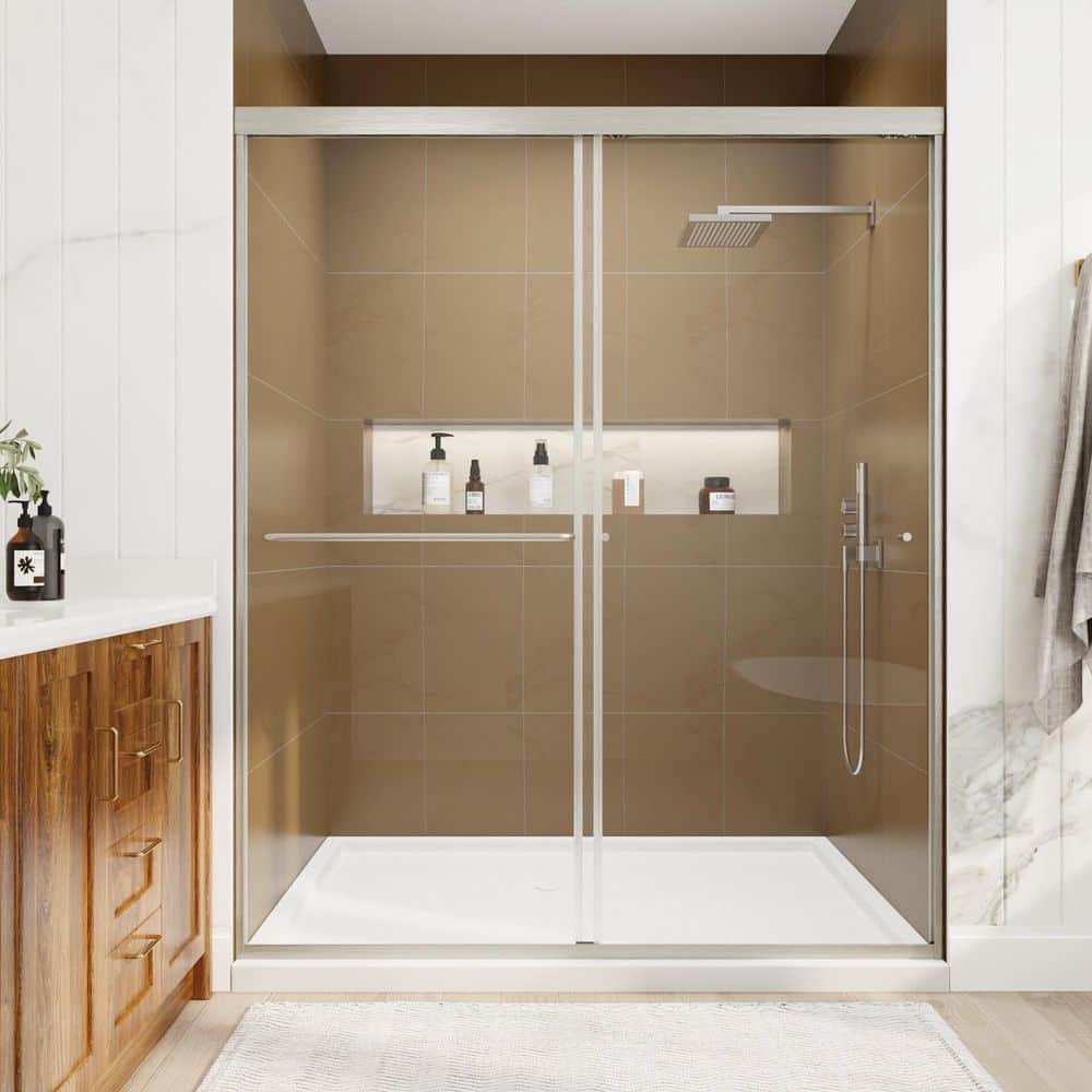 60 in. W x 72 in. H Double Sliding Framed Shower Door with 1/4 in. SGCC Clear Tempered Glass in Brushed Nickel price history on PriceWatchPro