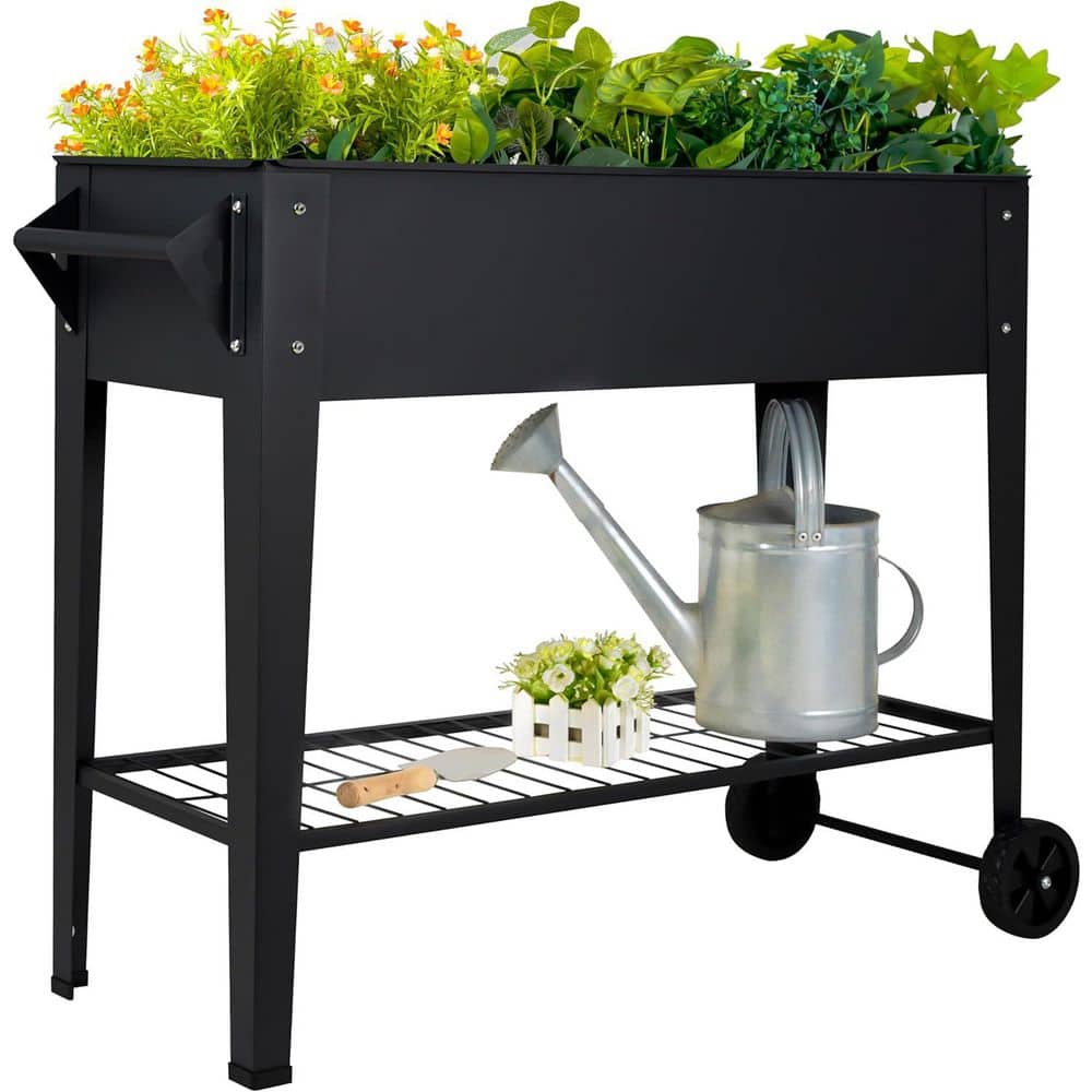 32 in. Outdoor Raised Garden Bed with Wheels and Shelf 400 lbs. Capacity Anti-Rust Steel in Black price history on PriceWatchPro