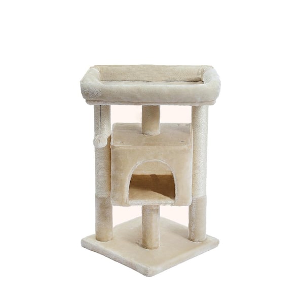 29 in. Cat Tree Tower for Indoor Cats Cat Condo with Sisal Scratching Posts Plush Perch Cat Bed Furniture Beige