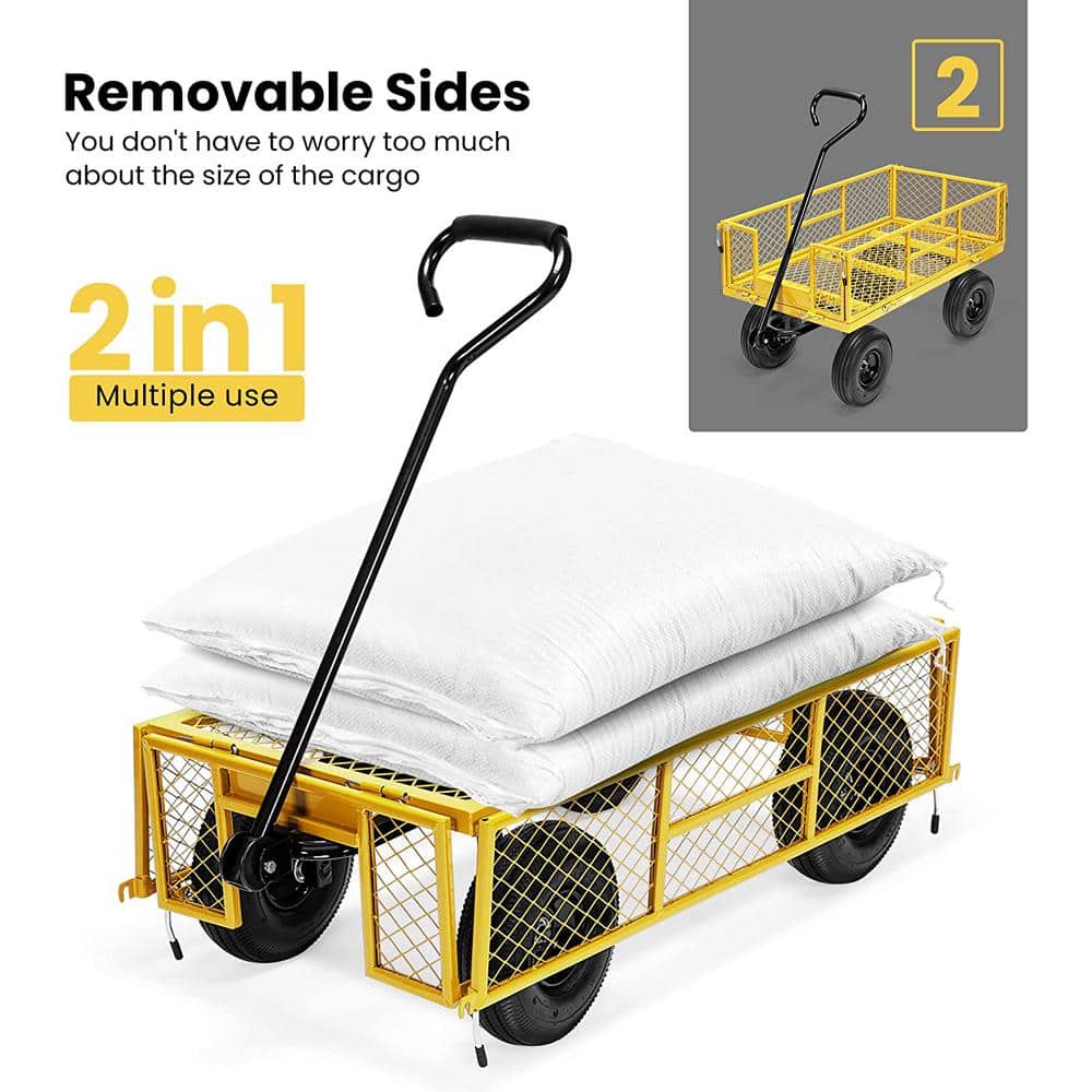 Yellow Heavy-Duty Steel Garden Wagon with Pneumatic Tires