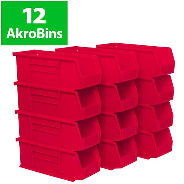 30224 Series, 4 1/8 in. W x 10 7/8 in. D x 4 in. H, Red Plastic Stackable Storage Bins Hanging Organizer, 12-Pack