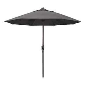 9 ft. Bronze Aluminum Market Auto-tilt Crank Lift Patio Umbrella in Charcoal Sunbrella