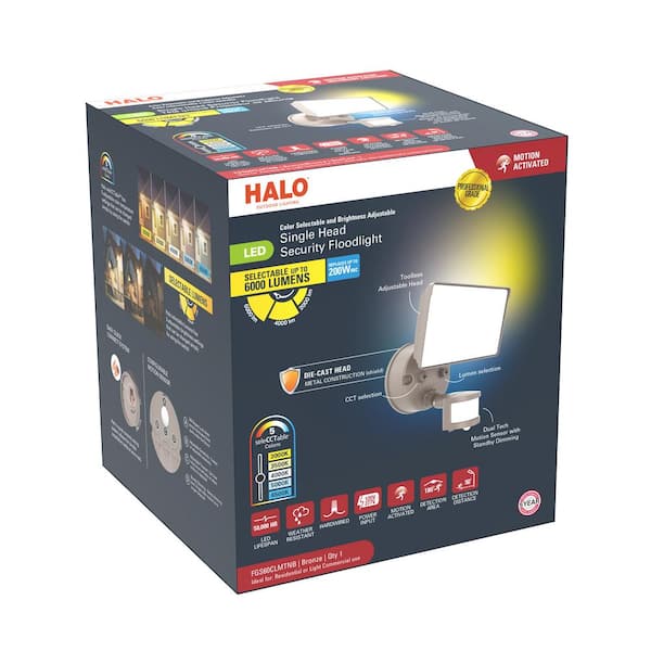 200-Watt Equivalent, 6000 Lumen, Integrated LED, Motion Sensing Large Flood Light, Bronze