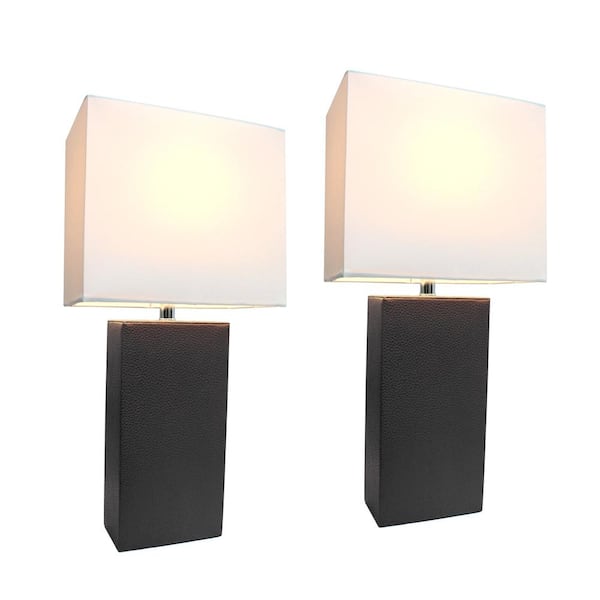 Modern Black Leather Table Lamps, Table Lamps With Black Square Shades