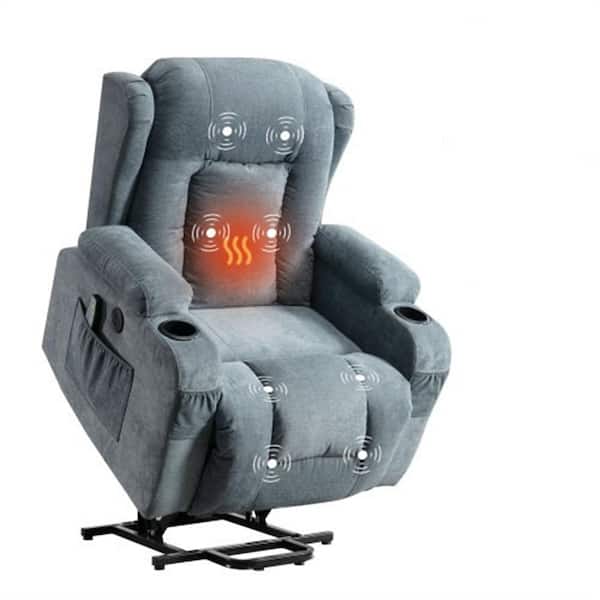 AndMakers 35.43 in. W Blue Fabric Recliner with Remote Control, Tufted and Storage