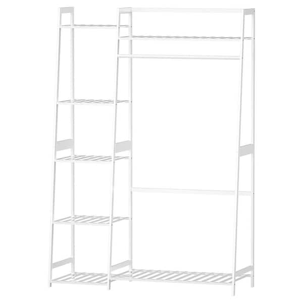 Unbranded White Bamboo Garment Clothes Rack with Shelves 39 in. W x 59 in. H