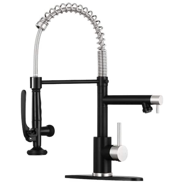 Single Handle Pull Down Sprayer 18 in. H Kitchen Faucet 360° Spout Swivel with Pull Out Spray in Black and Nickel