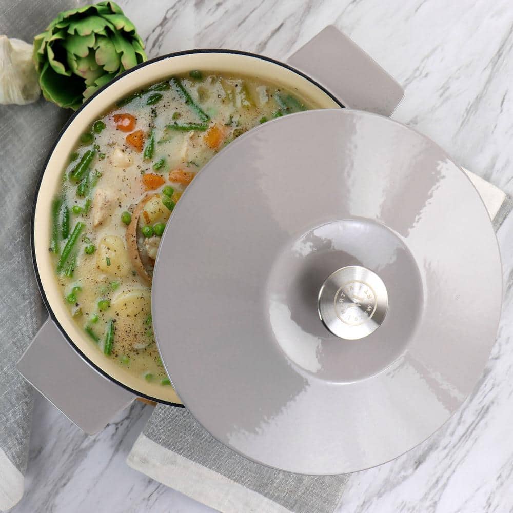 Warm Grey Enameled Cast Iron 5 Quart Dutch Oven with Lid