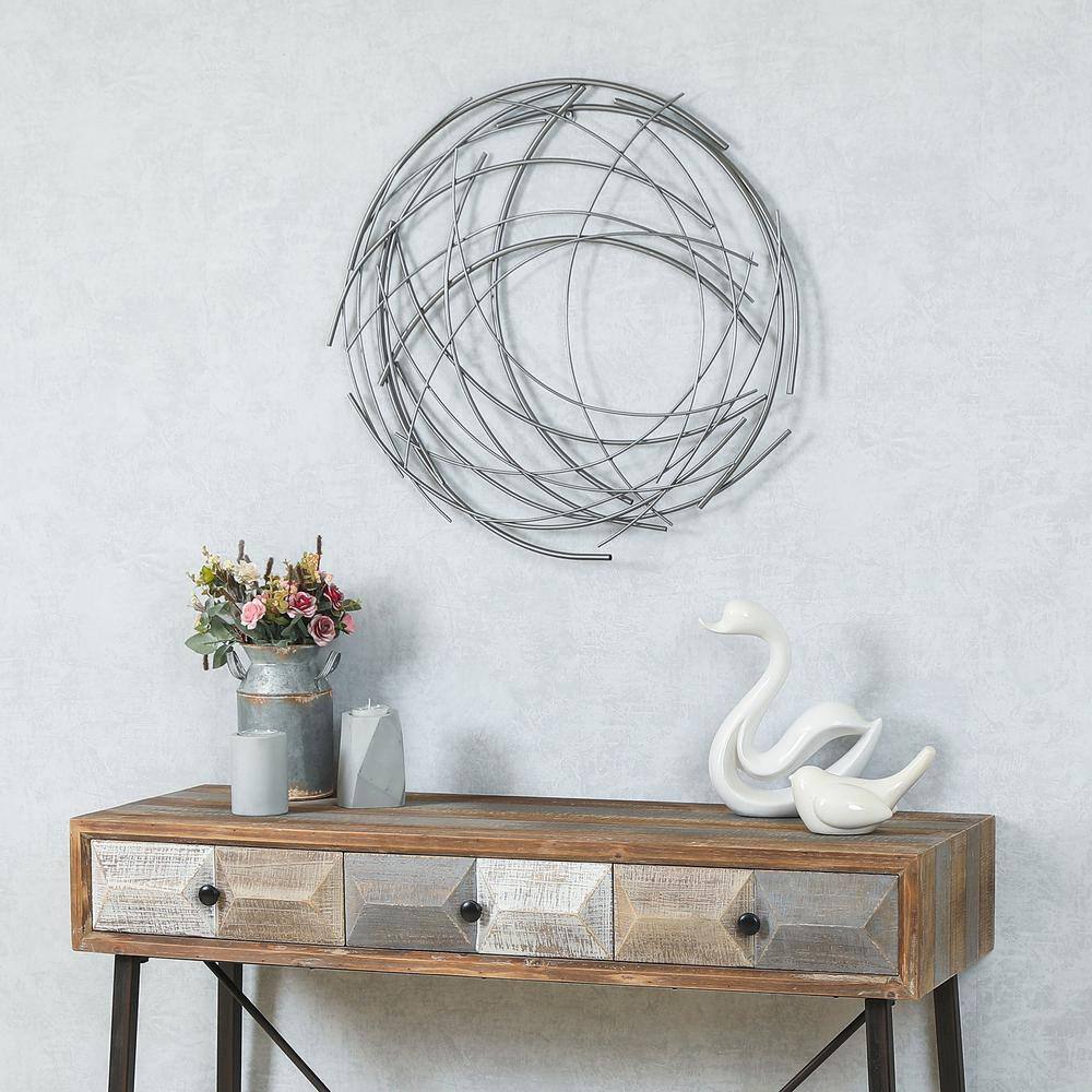 Silver Iron Abstract Swirl Round Wall Sculpture