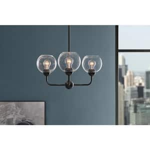 Jill 3-Light Black Chandelier with Clear Seeded Glass Shade