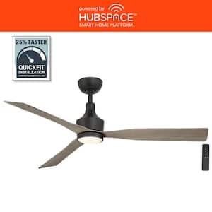 Ryland 52 in. Smart Indoor/Outdoor Matte Black Ceiling Fan with Adjustable White LED with Remote Powered by Hubspace