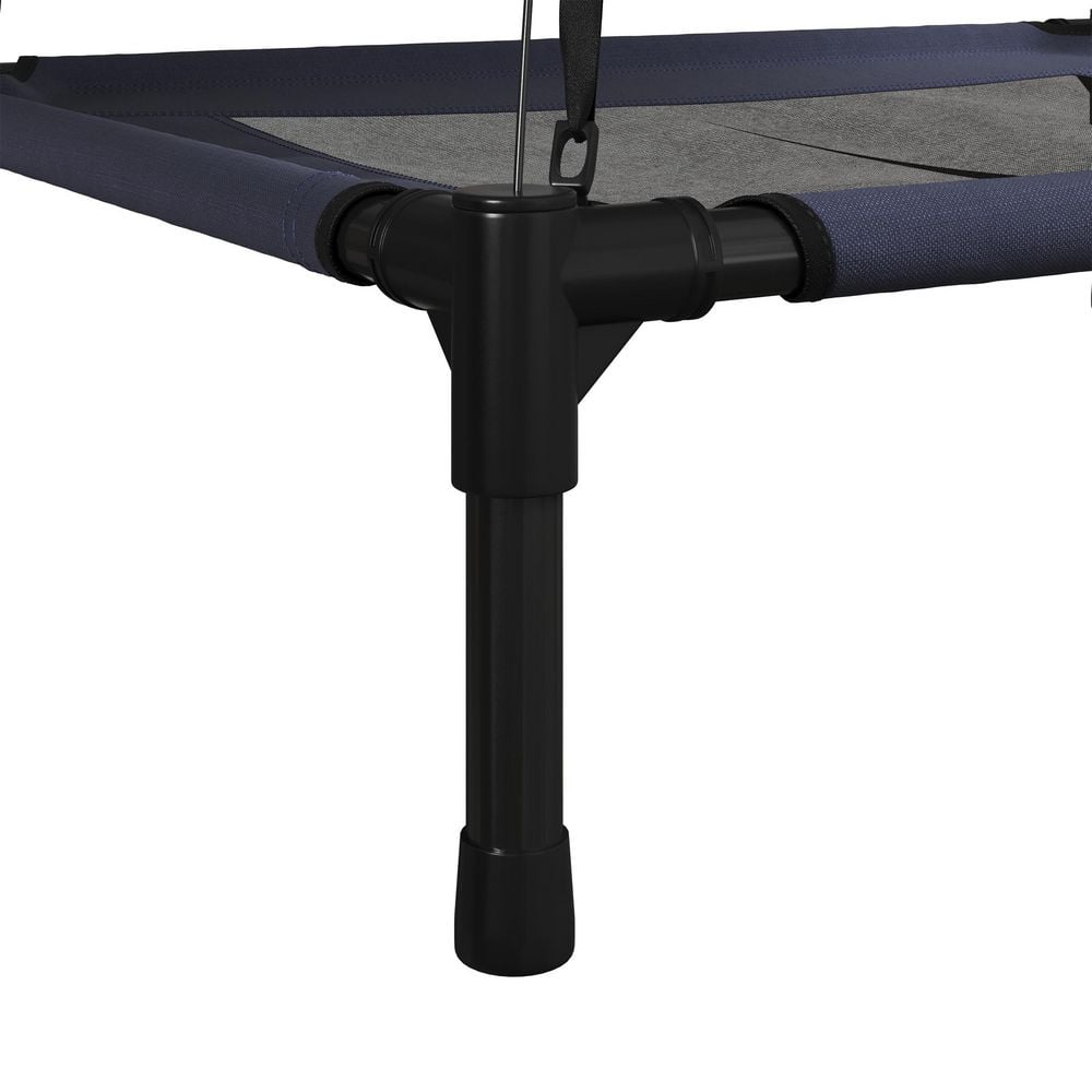 Medium Navy Blue Elevated Outdoor Waterproof Dog Bed with Canopy