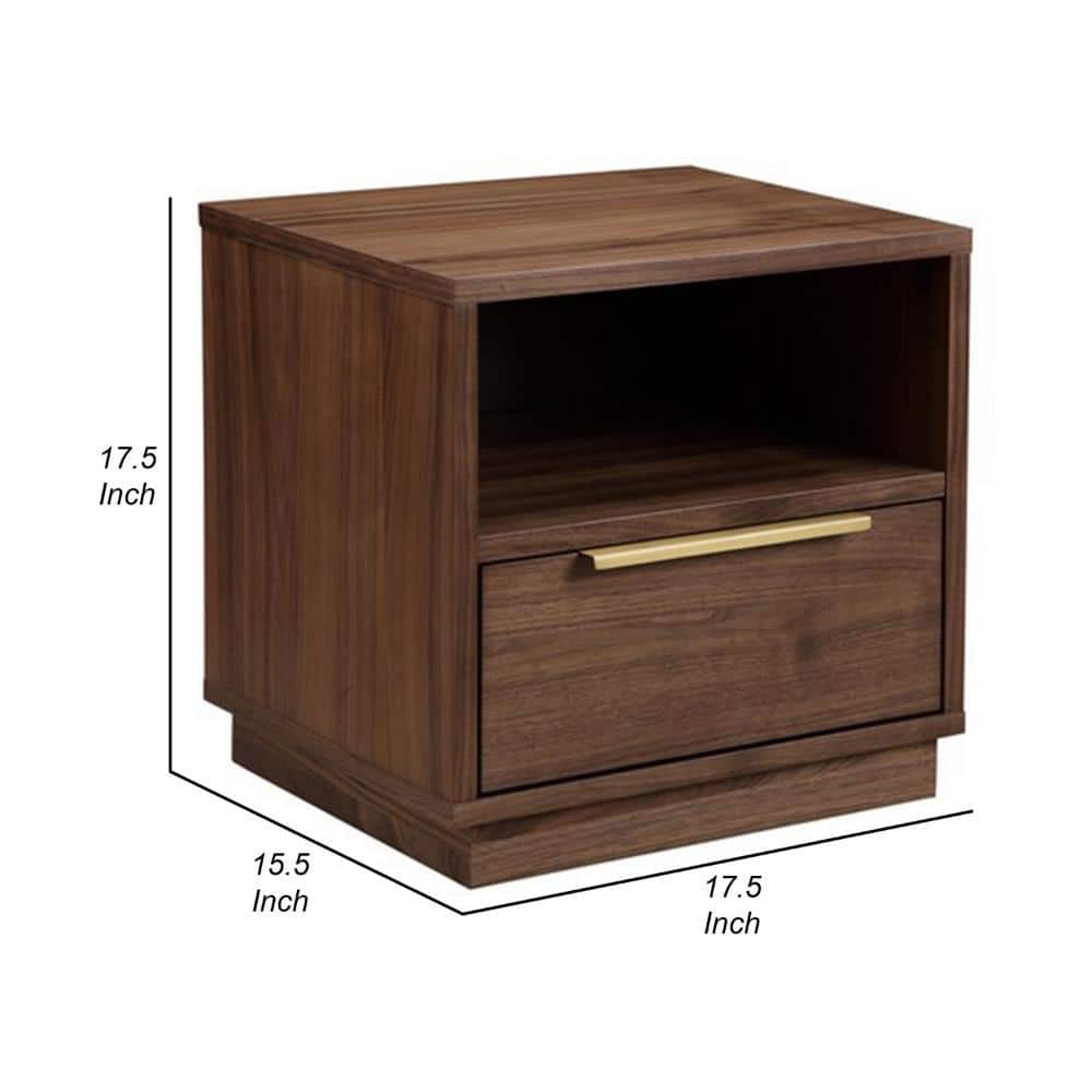 Walnut and Gold 18" Nightstand with Drawer and Cubby