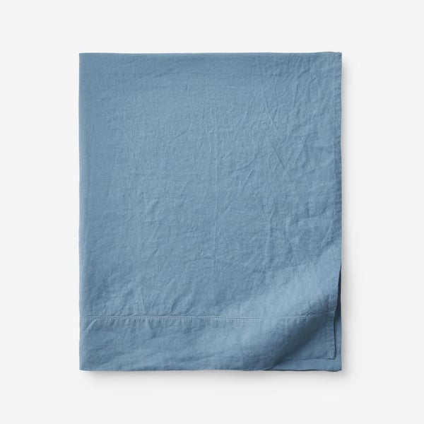 The Company Store Legends Hotel Relaxed Shadow Blue Linen King/Cal King Flat Sheet