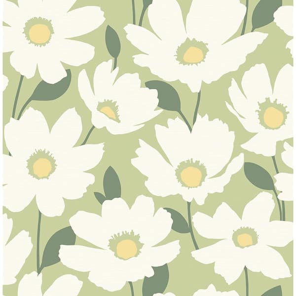Brewster Astera Green Floral Green Wallpaper Sample