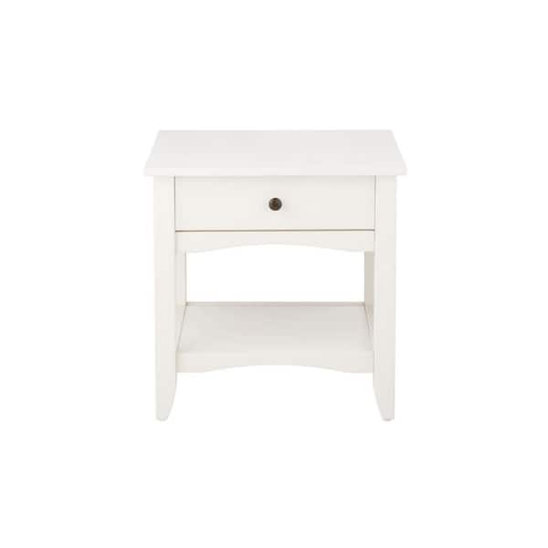 StyleWell Cedar Springs Rectangular White Wood 1 Drawer End Table (21.97 in. W x 21.97 in. H)