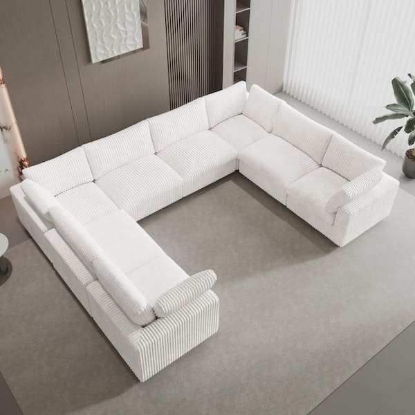 157.48 in. Square Arm Rabbit Hair Plush Fabric 8-Piece Modular Deep Seat Living Room Sectional Sofa in. Beige(11+ Seat)