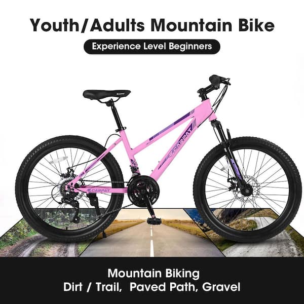 Huluwat Pink 24 Girls Steel Frame Mountain Bike with Double