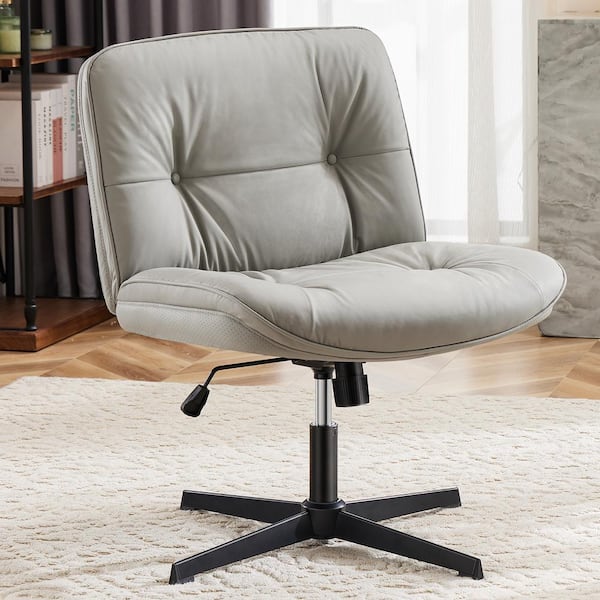 Noble House Fallon Modern PU Faux Leather Swivel Tufted Office Chair in Khaki/Gray with Adjustable Height