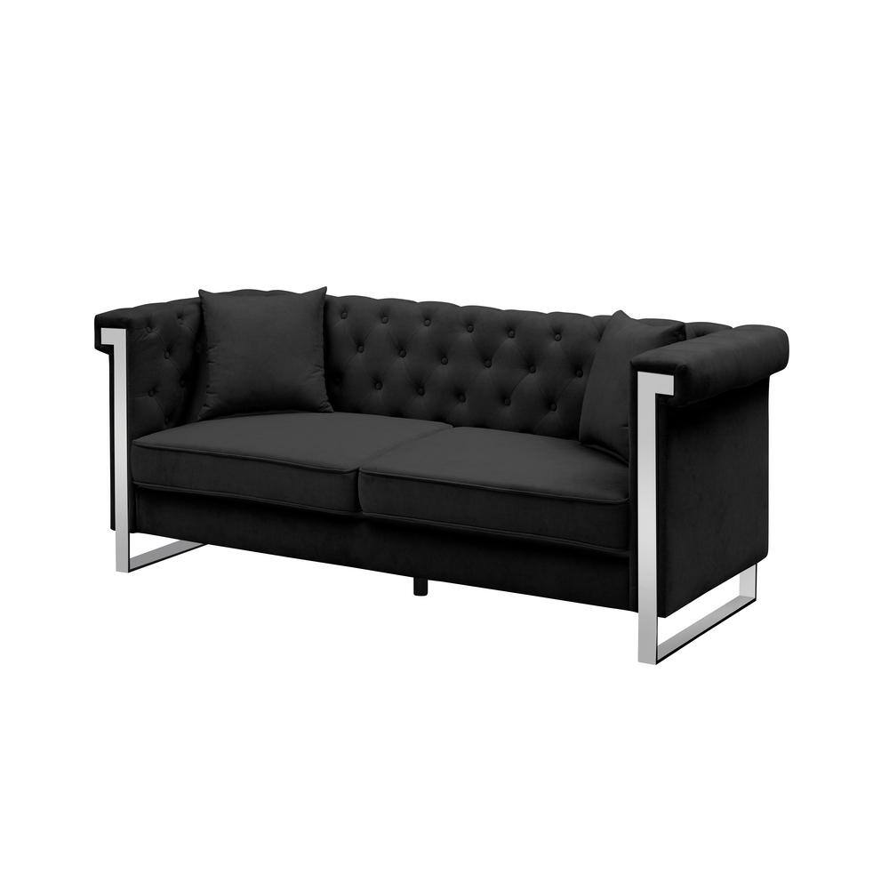 77.56 in. W Square Arms Button Chenille Fabric 3Seater Straight Sofa