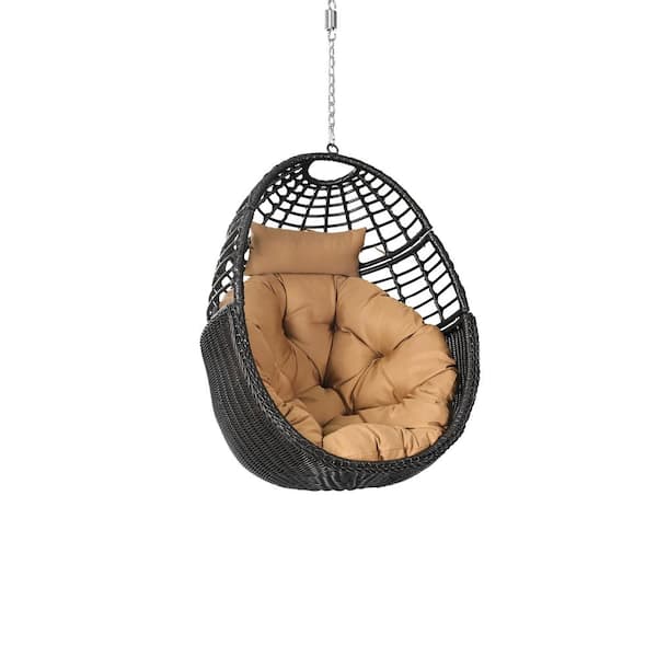 TWT 2.69 ft. Hanging Egg Chair Hammock Chairs with Brown Cushions