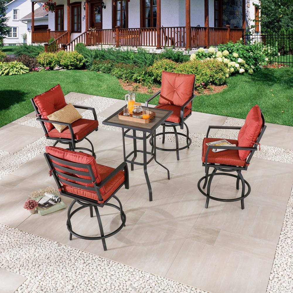 Patio Festival 5Piece Metal Bar Height Outdoor Dining Set with Red
