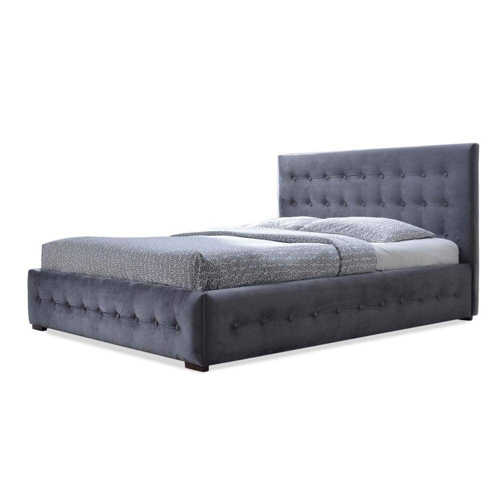 Queen Gray Velvet Tufted Upholstered Platform Bed