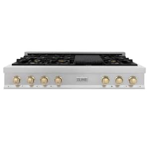 Autograph Edition 48 in. Legacy Rangetop with 7 Burners in Satin Stainless Steel with Polished Gold Accents