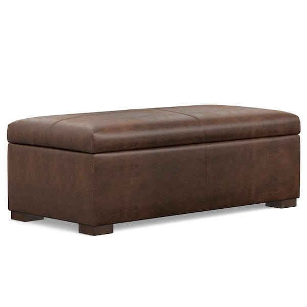 Gabbie 48 in. Rectangle Storage Ottoman in Distressed Chestnut Brown Vegan Faux Leather, Assembled