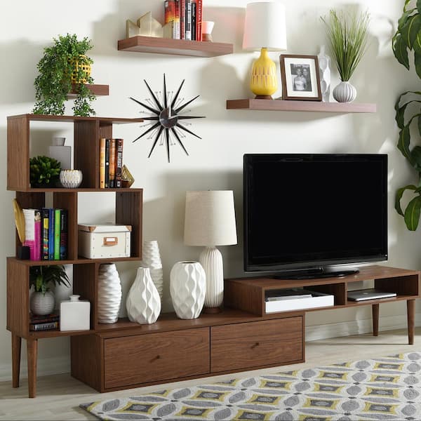 Baxton Studio Haversham 84 in. Walnut Wood Entertainment Center