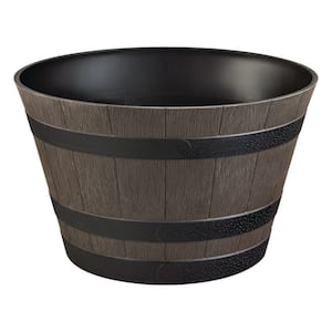 Cameron Whiskey Barrel Large Brown Resin Round Planter (22 in. L x 22 in. W x 13.5 in. H)