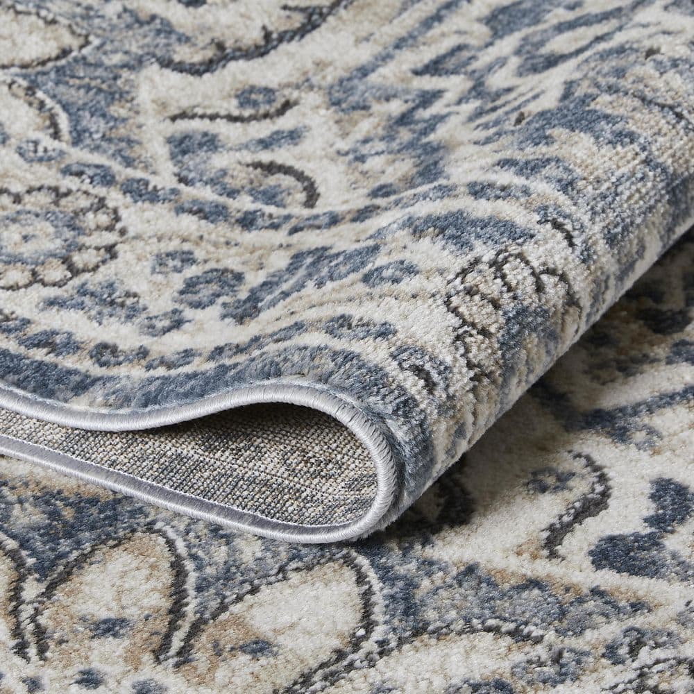Elegant Blue Oriental-Inspired 8' x 10' Synthetic Area Rug