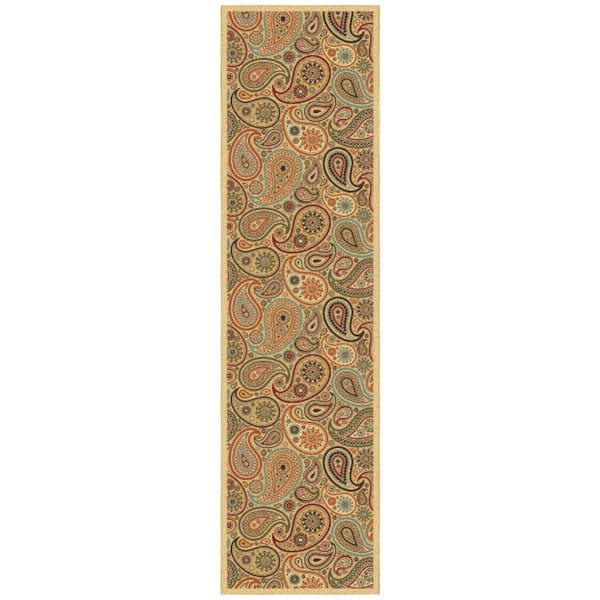 Ottomanson Ottohome Collection Non-Slip Rubberback Paisley Design 3x10 Indoor Runner Rug, 2 ft. 7 in. x 9 ft. 10 in., Camel