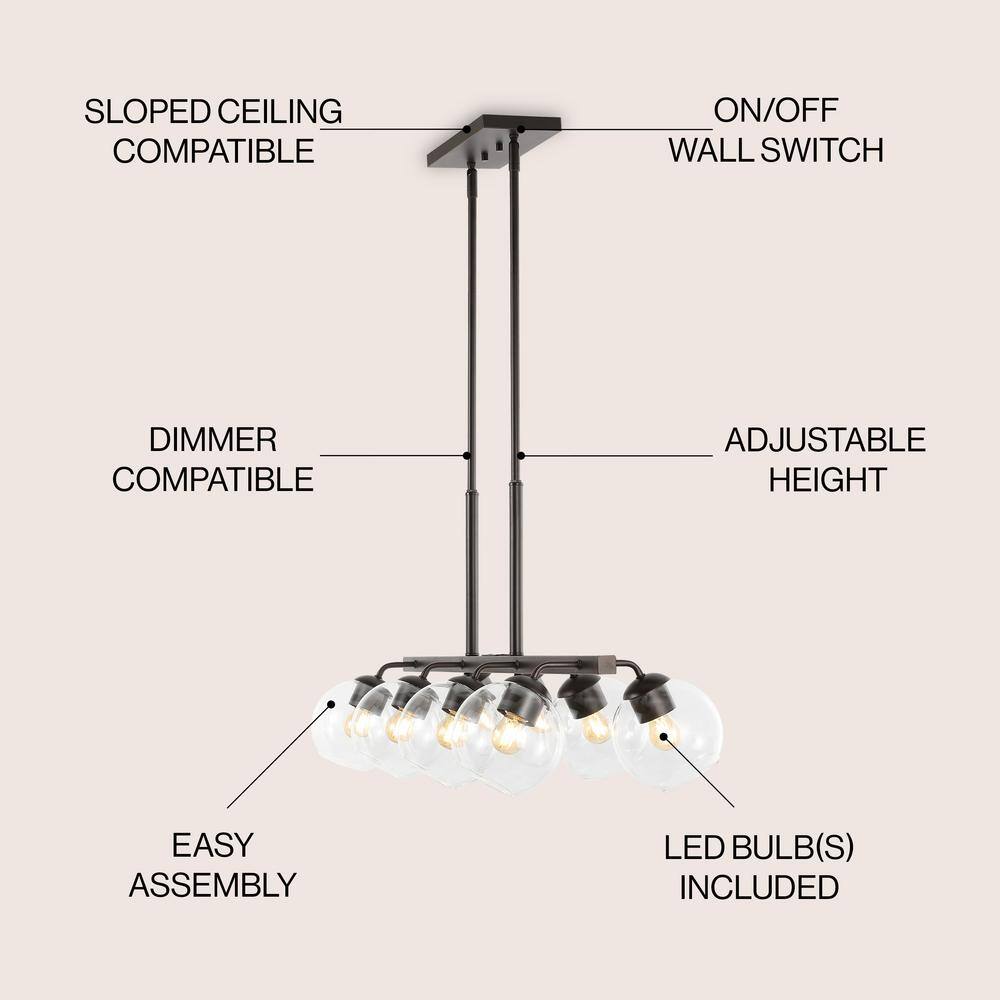 Julian 56.5" Oil-Rubbed Bronze LED Linear Pendant with Clear Glass Globes