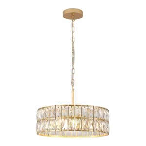 5-Light Gold Crystal Chandelier Luxury Ceiling Light with Drum Shade for Living Room, Entryway,Kitchen Island